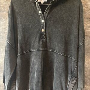 Distressed Black Button-Up Sweatshirt
